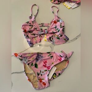 Pink floral 2 piece kid swimsuit